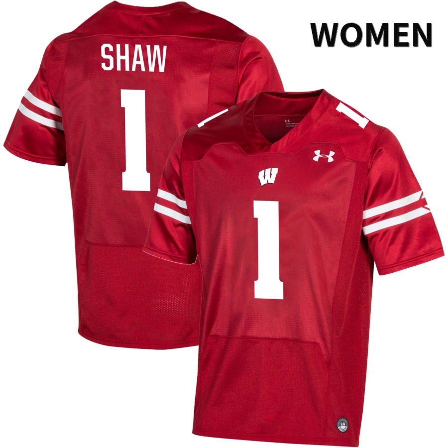 Wisconsin Badgers Women's #1 Jay Shaw NCAA Under Armour Authentic Red NIL 2022 College Stitched Football Jersey HX40K58UG